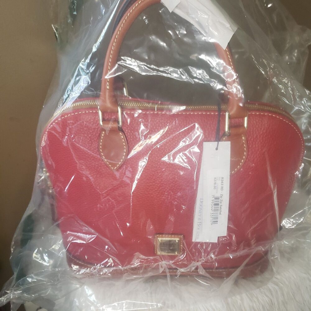 Dooney & Bourke Pebble Grain Zip Zip Satchel Wine Red Leather Bag NWT - Picture 6 of 6